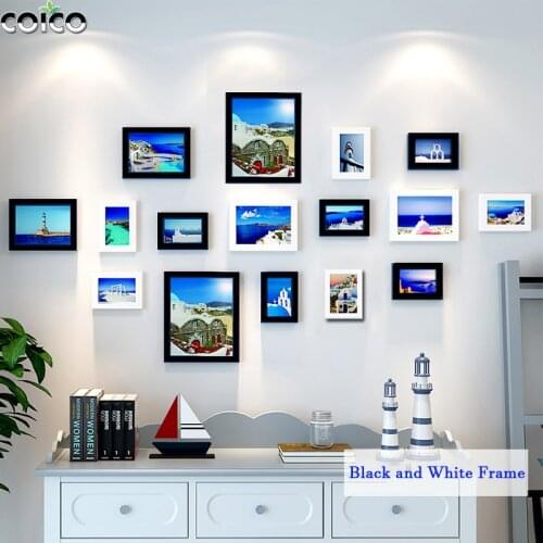 16/10/9 Pcs/set Wood Picture Frames Wall Photo Frame Black White Wood Frame for Picture Hallway Living Room Decor Hang Painting