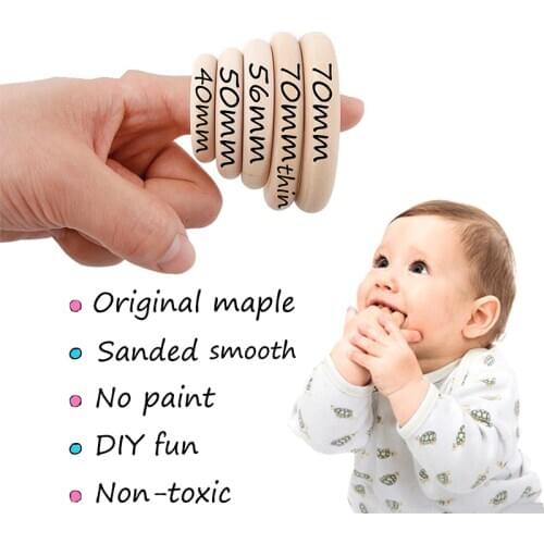 20PC Wooden Maple Ring Wooden Smooth Surface Natural Teething Ring DIY Wooden Making Necklace Crafts Accessories Baby Teether