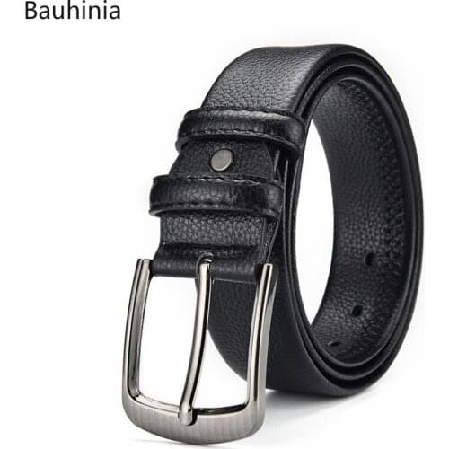2021 New High-quality Classic Imitation Leather Mens Business Pin Buckle Belt Black Alloy Buckle Casual Jeans Belt