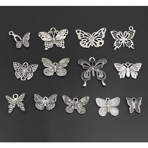 26pcs Mix Silver Color Butterfly Insects Charms Animal Connector Pendants DIY Handmade Jewelry Making Accessorie M225
