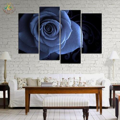 3 or 4 or 5 panels/set Cool Blue Flower Modern Home Wall Decor Canvas Picture Art HD Print Painting On Canvas For Living Room