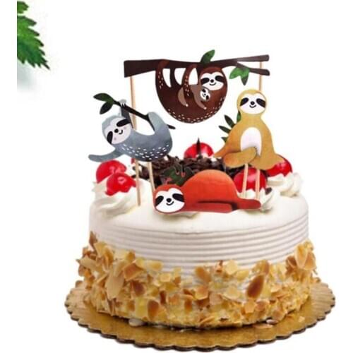 4pcs Cute Creative Sloth Cake Topper Set Cake Decor Cake Insert Card for Birthday Festival Party Cake Decorating Supply