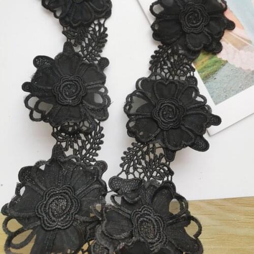 5Y/Lot Luxury 3D Black Metallic Lace Trim Lace Applique Lace Patch For Craft&Sewing Clothing Accessories