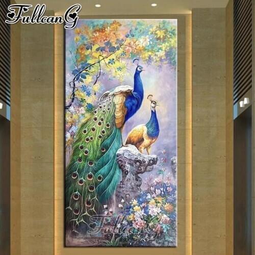 FULLCANG Couple peacocks animals large diamond painting 5d diy full square round drill mosaic embroidery sale home decor FC2851