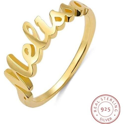 AurolaCo 925 Sterling Silver Customized Name Rings Personality Name Silver Rose Gold Ring for Women Handmade Jewelry Gift