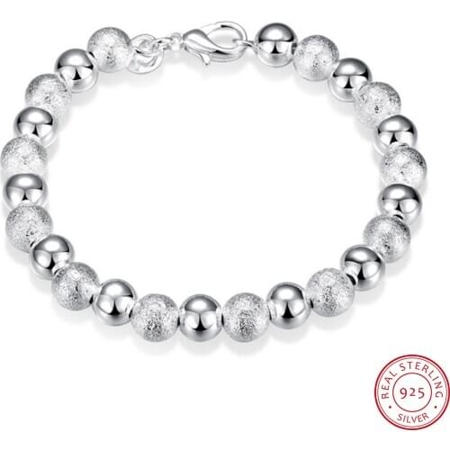 LEKANI 8mm Beaded 925 sterling silver Bracelets Bangle For Women Trendy Fine Jewelry Wholesale Mens Silver Cuff Bracelet pulsera