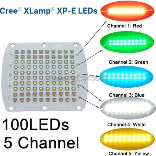 DIY Cree XPE 100W LED Emitter Light Red Green Blue White Yellow RGBWY 5 Channel Mix Color 30-34V 750mA 82x66MM Copper PCB Board