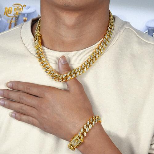 European and American Hip Hop Diamond 12mm Cuban Chain Mens Necklace Miami Rapper Nightclub Tide Brand Mens and Womens Choker