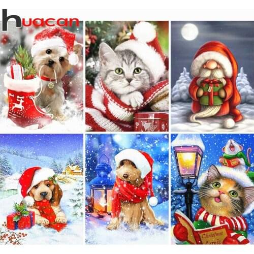 Huacan Full Square/Round Diamond Painting Cat 5D DIY Diamond Embroidery Mosaic Dog Christmas Decorations For Home