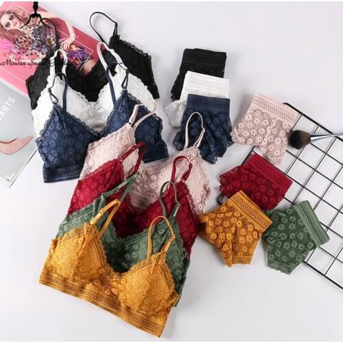 Sexy Lace Underwear Set For Women Brassiere Panties Set Lingerie Padded Bralette Briefs Ultrathin Female Intimates Suit