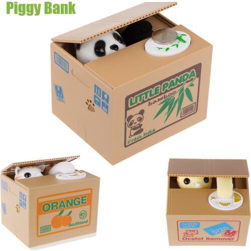 Classic Creative Cat Panda Automatic Stealing Coin Cat Kitty Coins Penny Cents Piggy Bank Saving Box Money Box Kid Gifts