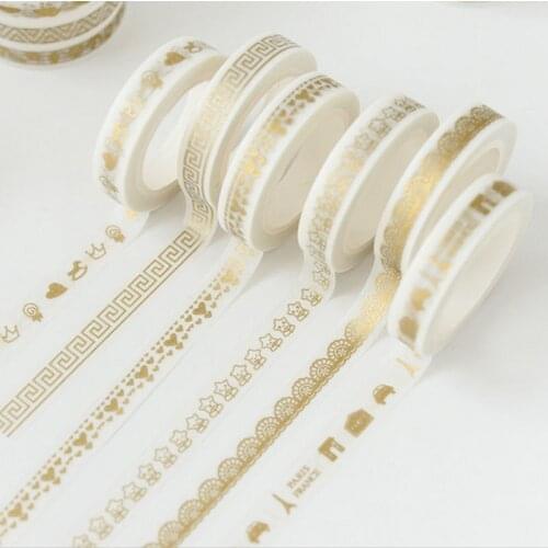 8MM*7M Printed Gold Fine Slim Washi Tape DIY Decoration Scrapbooking Planner Masking Tape Adhesive Tape Label Sticker