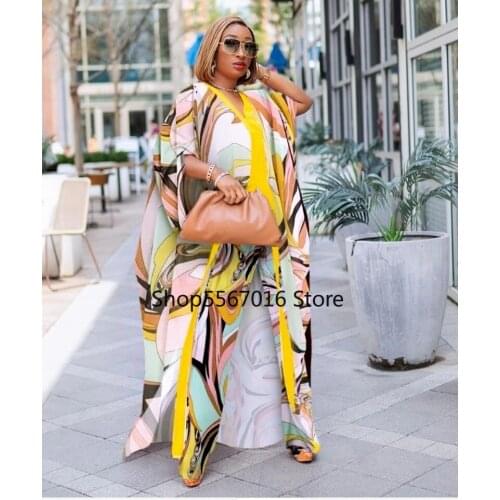 2 Piece Matching Set Women Africa Clothes African Dashiki New Fashion Two Piece Suit Long Tops And Wide Pants Party Dress Robe
