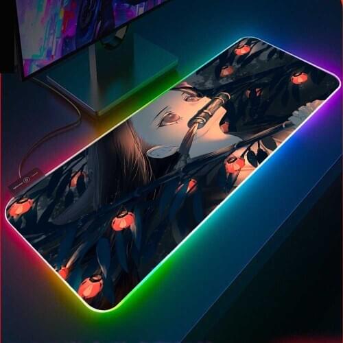 Anime Ghost Slayer RGB Kamado Nezuko Mousepad Game Accessories 7 Color Light LED with USB Laptop Keyboard Gamer Kawalili Mat XxL