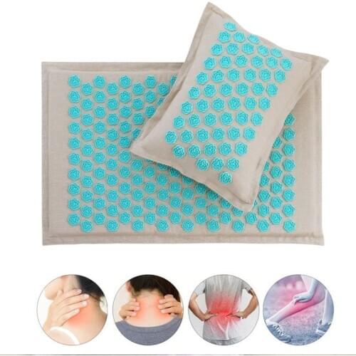 Organic Linen Lotus Needle Pad Mat Acupressure Mat Massage Neck Sciatic Pain Mat Pillow Set Yoga Relax Muscles