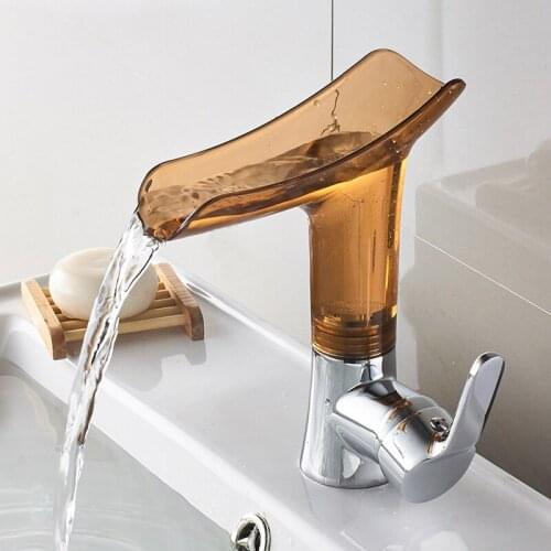 Bathroom Waterfall Faucet Colorful Spout Wash Basin Faucet Deck Mounted Cold Hot Water Mixer Sink Tap Modern 360 Degree Rotation