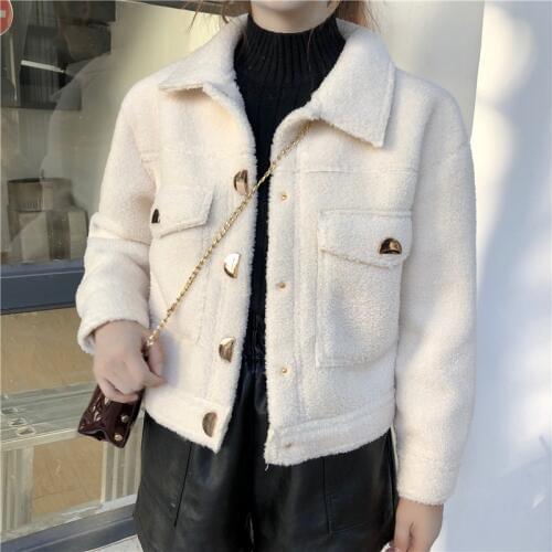 Women Solid Jacket Fleece Shaggy Warm Lamb Wool Autumn Winter Coat Overcoat Outwear Crop Top