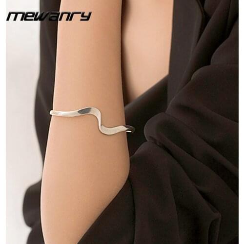 Mewanry 925 Sterling Silver Couples Bracelet for Women Trend Vintage Elegant Party Simple Glossy ECG Wave Jewelry Birthday Gifts