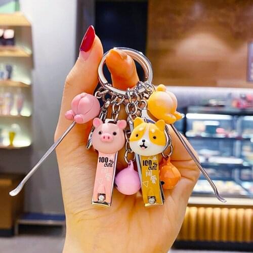 Cute Animal Butt Ear Spoon Animal Nail Clipper Shiba Inu Cat Multi Function Key Chain Cute Bag Pendant Lovers Accessories Gift