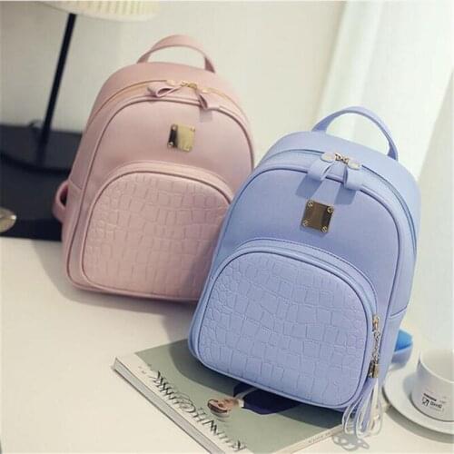 2021 Fashion Women Backpack PU Leather Schoolbag for Teenager Girls Female Preppy Style Solid Small Backpack School Travel Pack