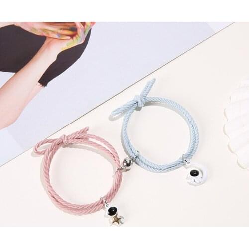 Cartoon Magnetic Couple Bracelets with Moon Robots Pendant Cute Mutually Attractive Friendship Rope Gifts for Friends jlrr