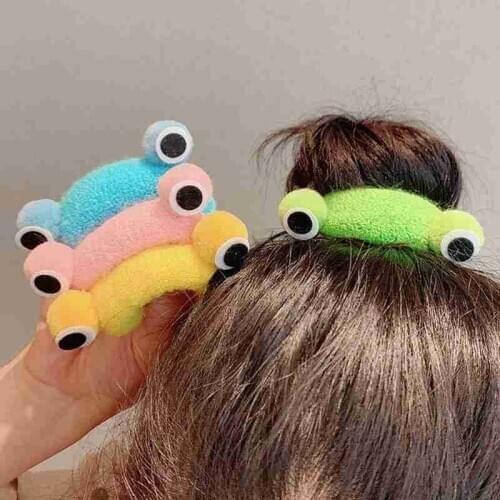 New Plush Frog Head Rope With Eyes High Elastic Cute Cartoon Animal Seamless Thick Rubber Band For Korean Women Trend Hair Ring