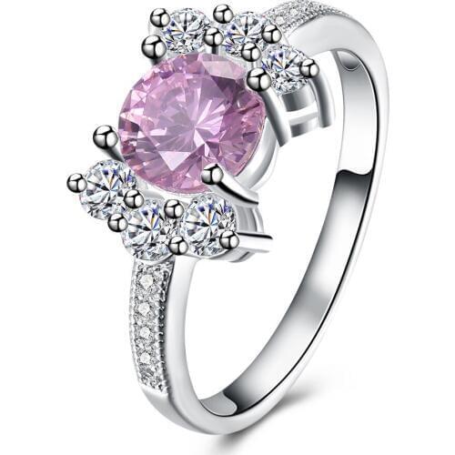 New fashion silver plated pink stone rings for women Popular jewelry wholesale wedding jewelry lovely engagement rings