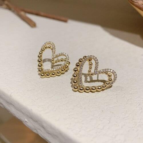 ​ZDMXJL 2021 New Fashion Womens Earrings Fine Metal Zircon Hollow Heart Earrings For Women Girl Party Jewelry Gifts Wholesale