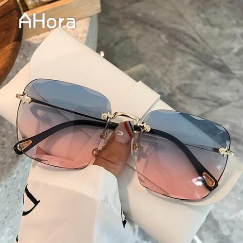 Ahora 2020 New Fashion Ladies Sunglasses Women Men Oversize Rimless Square Gradient Color Sun Glasses Female UV400 oculos de los