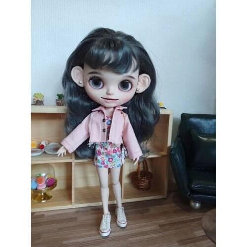 Blythes doll clothes are suitable for the 1/6 fashion cute pink denim jacket Korean version + versatile sexy floral dress2 suits