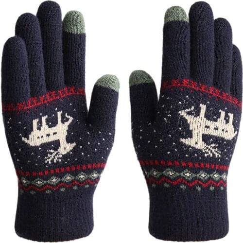 2021 Autumn Winter Womens Gloves Cartoon Deer Wool Touch Screen Cold Gloves Unisex Knitted Double Thicken Warm Driving Gloves