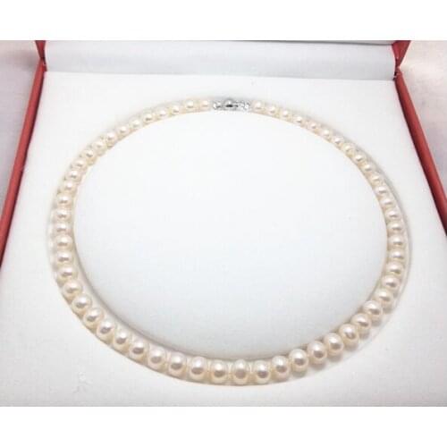 CHARMING18"9-10mm Natural south sea GENUINE white pearl necklace