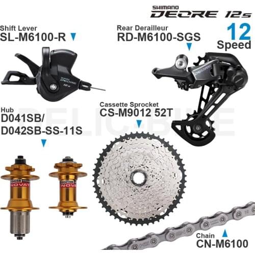 SHIMANO DEORE M6100 12speed Groupset with Right Shifter Rear Derailleur Chain HUB and 11-50T 52T Cassette Sprocket