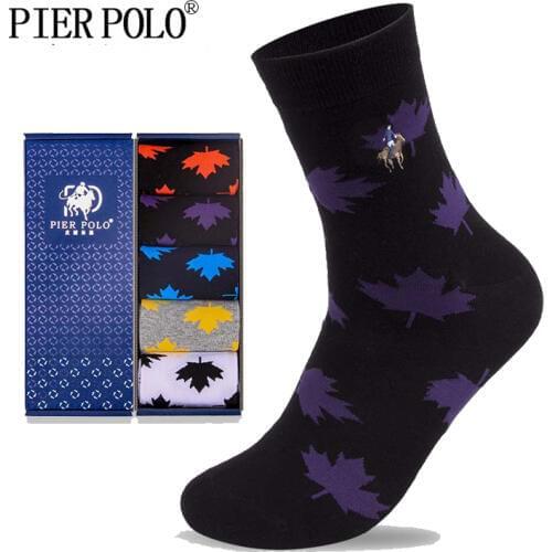 PIERPOLO Socks Fashion Brand Men Socks 5 Pairs/Lot Crew Cotton Socks Winter Deodorant Embroidery Dress Socks For Men Gift