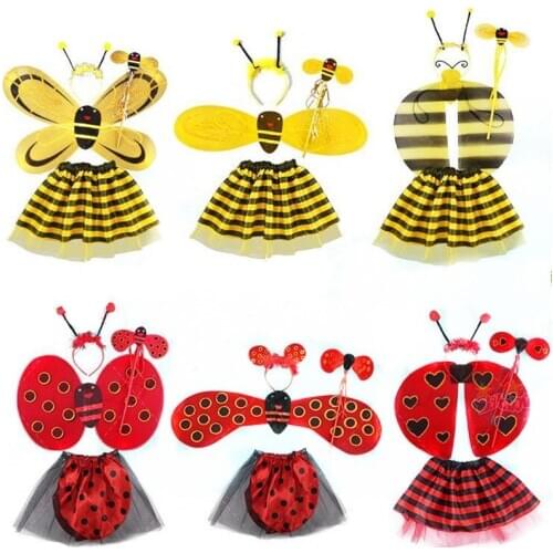Bee Wings Antenna Headband Fairy Wand Skirt Costume Set Performance Props Girls Princess Gifts Party Dress Decoration Purim