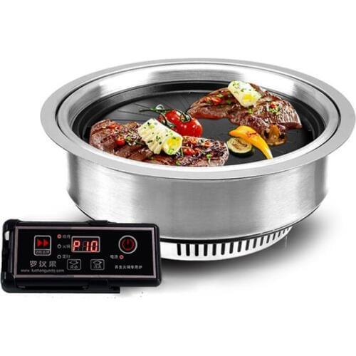 Circle Smokeless Barbecue Grill Commercial Embedded Electric Grill BBQ Pan 2000w 220v Griddle