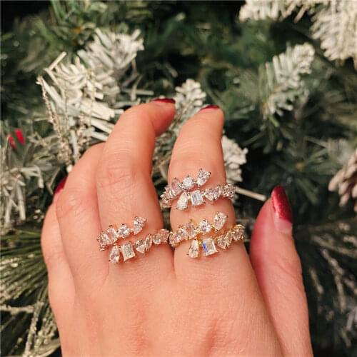 RAKOL Fashion Geometry Zirconia Crystal Open Adjust Rings for Women High Quality Square CZ Jewelry Cheap Factory Price RR2250