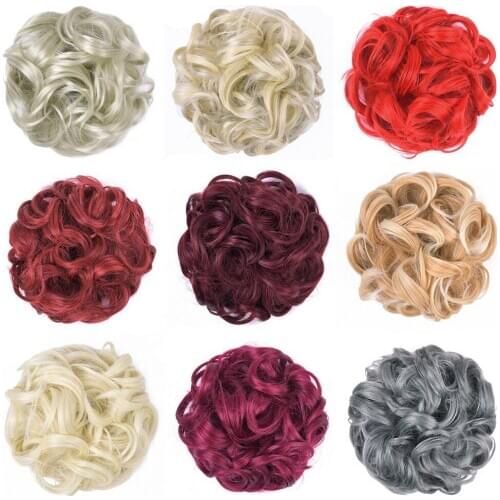 Similler Women Pony Tail Hair Extension Bun Hair Piece Scrunchie Elastic Curly Synthetic Chignon Wrap for Hair Bun 70g