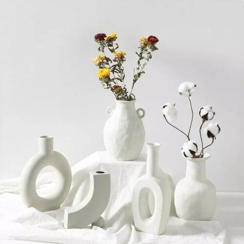 Nordic Ins Ceramic Vase Home Decoration Ornaments White Vegetarian Flower Pot Art Vases Home Decorations Crafts Gifts