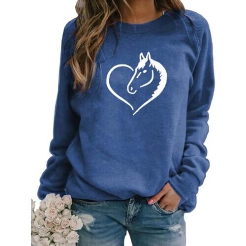 Cute Horse Heart Letter Print Hoodies Women Spring Autumn Sweatshirts For Female Femmes Autumn Artist Sweet Religion Gift