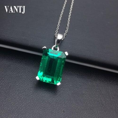 VANTJ Real 14K Gold Lab Grown Created Colombia Emerald "CCE" Pendant Oct10*14mm Au585 Fine Jewelry Women Party Gift