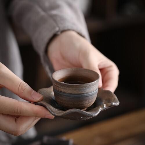 Vintage Ceramic Cup Mats Handmade Coarse Pottery Cup Coaster Lotus Leaf Creative New Chinese Kung Fu Tea Set Tea Porcelain