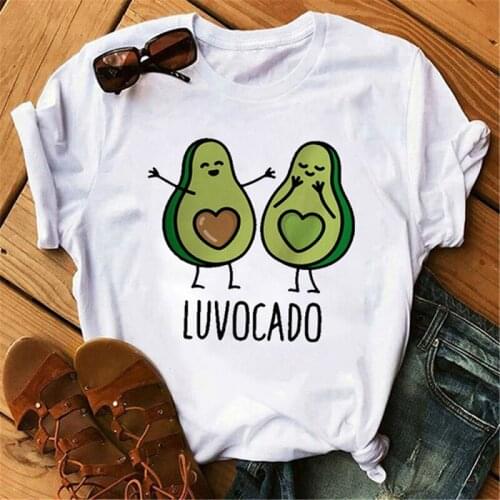 2020 Women Summer Harajuku Kawaii Angel Avocado Avocado Vegan Tumblr Tshirt Casual T-shirt Graphic Tops Santo Guacamole Graphic