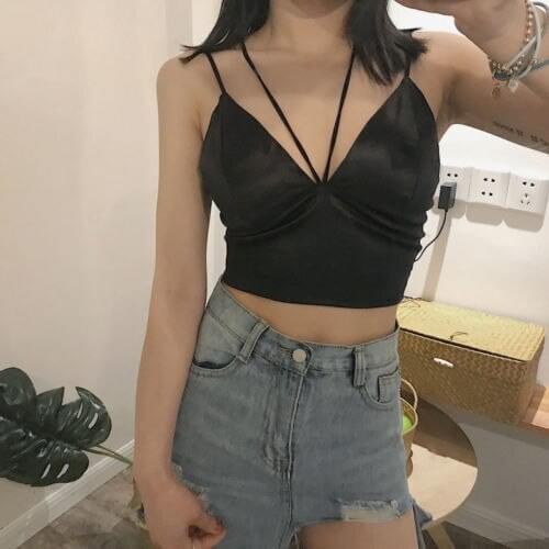 Women Satin Bralette Velvet Bralette Deep V Crop Top Bustier Push Up Bra Intimates Brassiere Strap