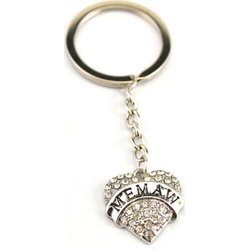 Female Keychain Silver Color Heart Shape Sparkling Crystal MEMAW Written Design Convenient Key Chain Zinc Alloy Dropshipping