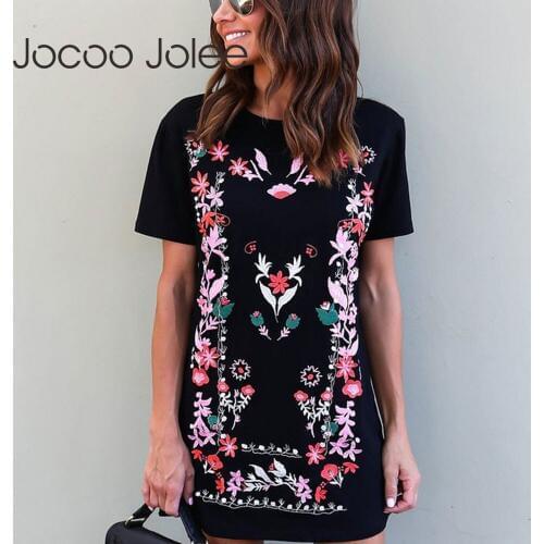Women Vintage Indie Folk Style Dress Casual Loose T Shirt Dress Casual Short Sleeve Floral Print Mini Dress Streetwear