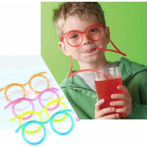 1PC Fun Soft Plastic Straw Funny Glasses Flexible Drinking Toys Party Joke Tube Tools Kids Baby Birthday Party Funny Gadgets