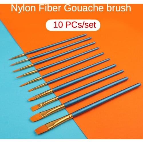 10Pcs/Set Multi-Function Gouache Different Shape Round Pointed Nylon Hair Watercolor Line Drawing Pen Oil Painting Brush