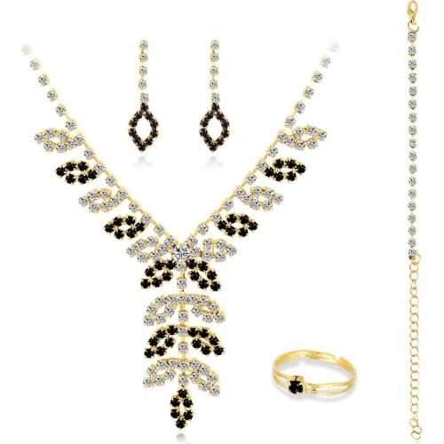 10pcs/lot New Noble Mixed Color Sparkling Rhinestone Necklace Ring Earring Engagement party Bridal For Gift Jewelry Set
