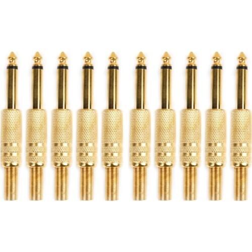 10 Pcs Gold Plated 6.35mm Male 1/4 Mono Jack Plug Audio Connector Soldering
